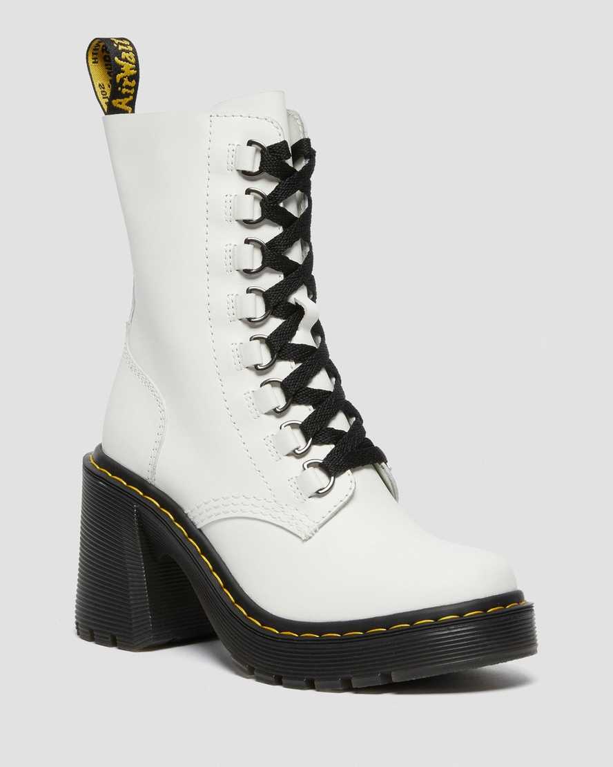 Dr. Martens Chesney Nahka Flared Heel Naisten Nauhalliset Nilkkurit - Valkoinen Nilkkurit [420-AOMTN